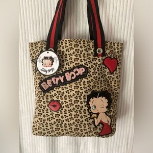 Betty Boop Tan Leopard Tote with Red Accents